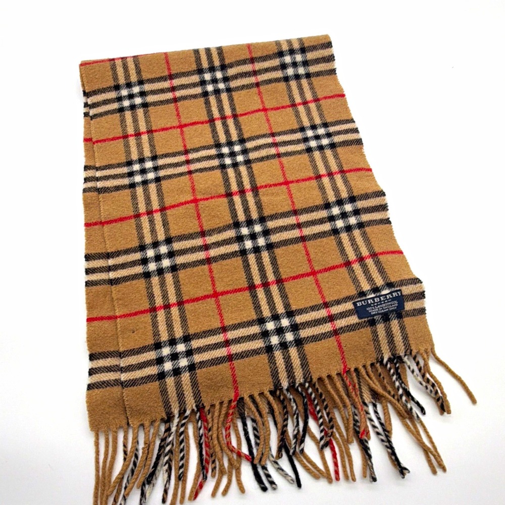 Burberry Lambswool Nova Check Fringe Scarf Beige Made in England Academia Preppy